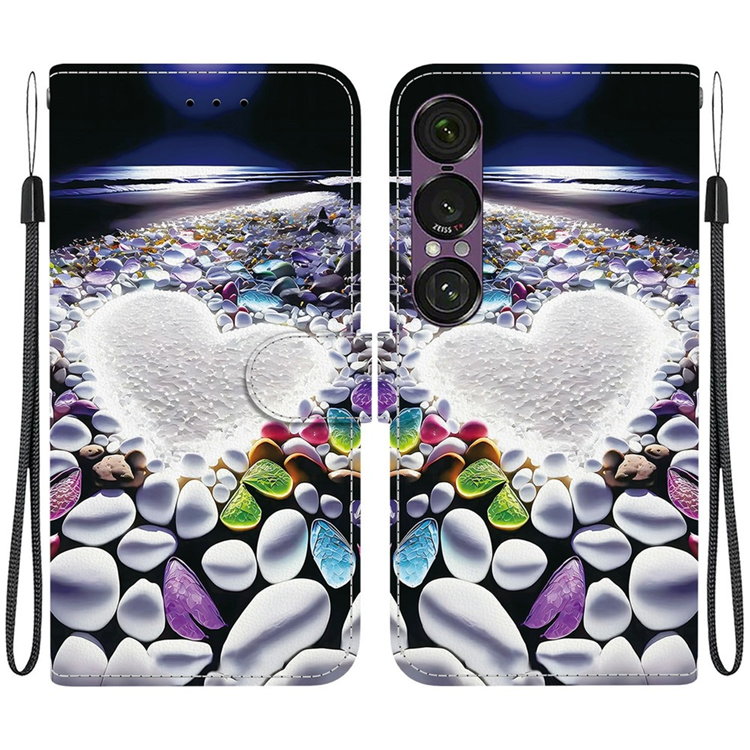 Sony Xperia 1 VII Konstläder Plånboksfodral med Lanyard Printing - Flerfärgad | 2353 | AlltMobil
