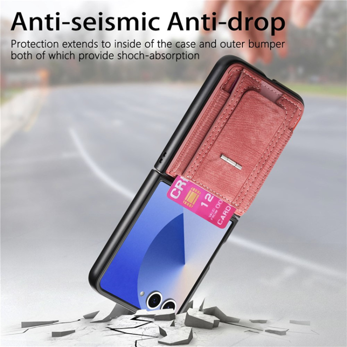 A-One Brand - Galaxy Z Flip 7 Mobilskal Kickstand Retro Korthållare - Rosa