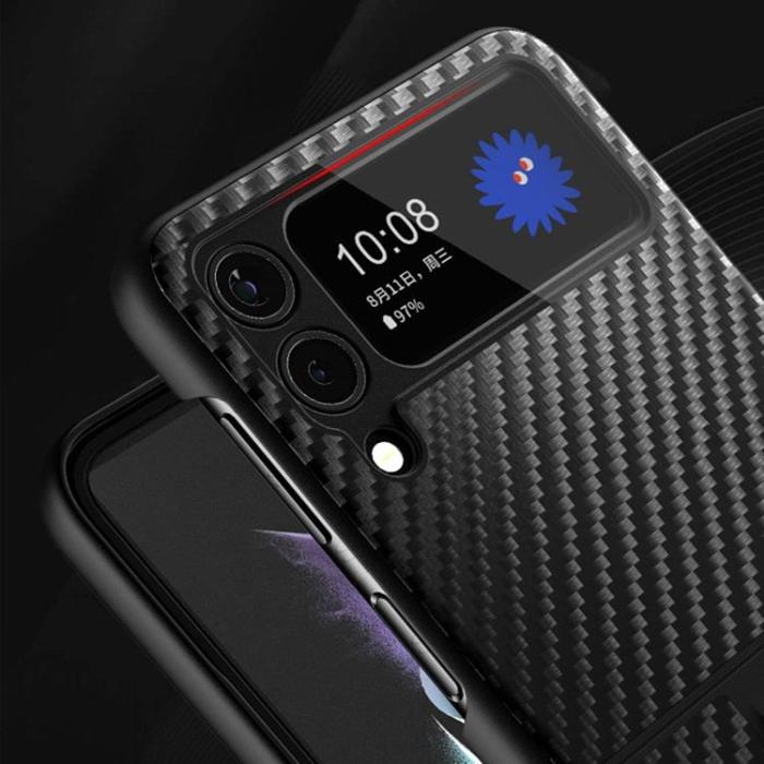 A-One Brand - Galaxy Z Flip 4 Skal Carbon Fiber Kickstand - Gul