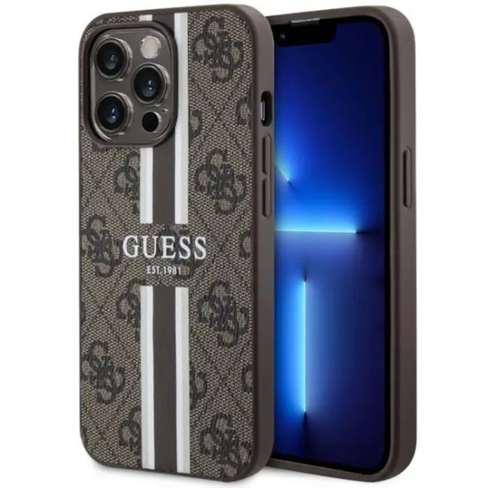 Guess - Guess iPhone 13 Pro/13 Mobilskal MagSafe Printed Stripes - Brun