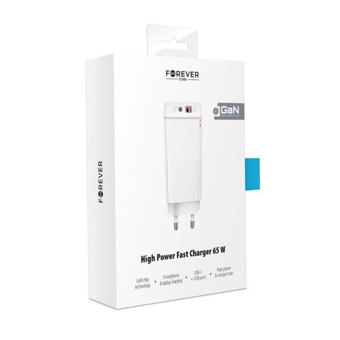 Forever - Forever GaN Väggladdare 1x USB 1x USB-C 65W - Vit