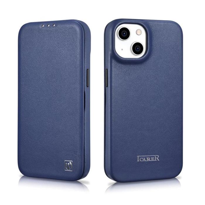 ICARER - iCarer iPhone 14 Plus Plånboksfodral Magsafe CE Läder - Blå