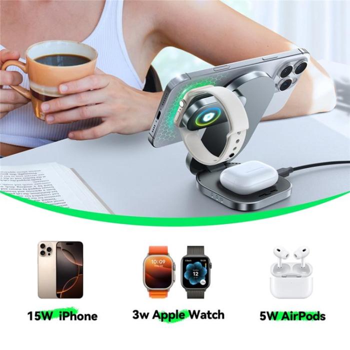 Joyroom - JOYROOM Qi2 MagSafe Trådlös Laddare iPhone, Apple Watch, Airpods - Svart