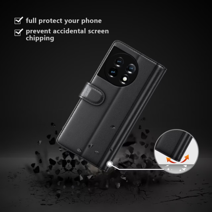 OEM - OnePlus 11 5G Plånboksfodral Äkta Läder - Svart