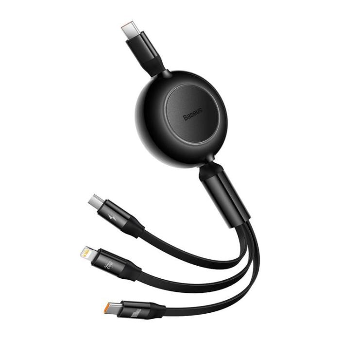 UTGATT - Baseus Retractable 3in1 microUSB Typ-C Lightning Kabel 1.1m - Svart