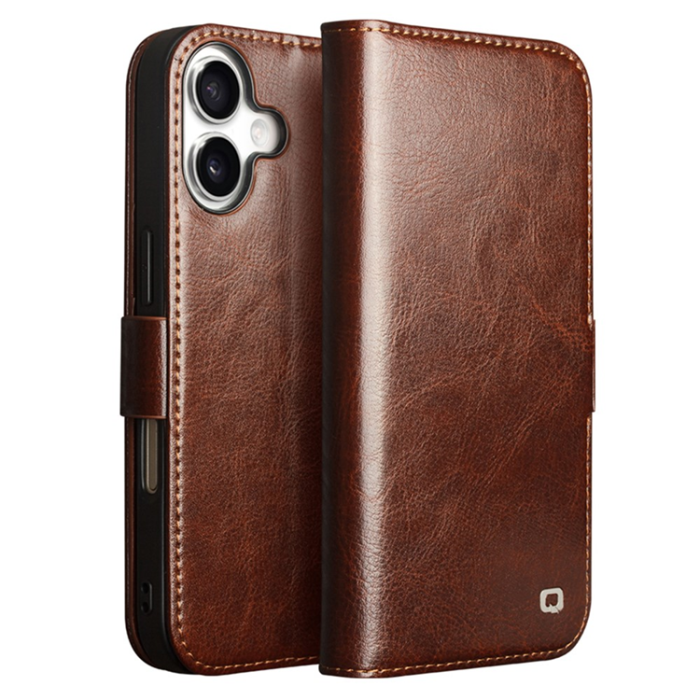 QIALINO - QIALINO iPhone 17 Plånboksfodral Äkta Läder - Brun