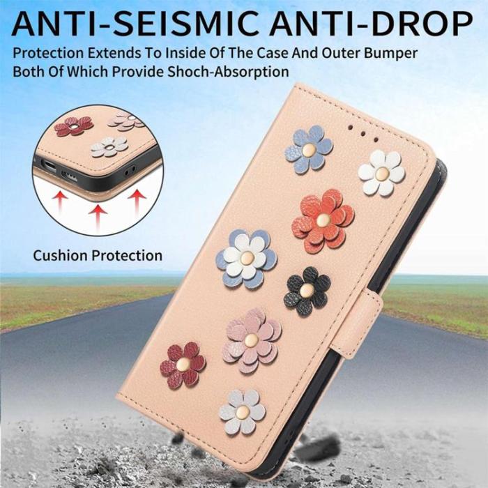 OEM - iPhone 14 Plus Plånboksfodral Flower Decor Magnetic - Khaki