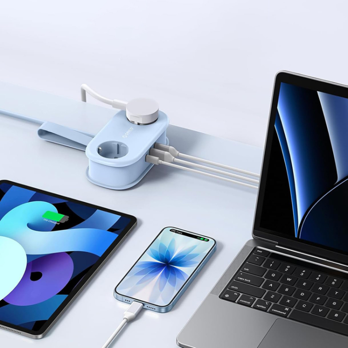 ORICO - Orico 5in1 Grenuttag 20W GaN 2xUSB-A 1xUSB-C 2xAC AP3 - Blå