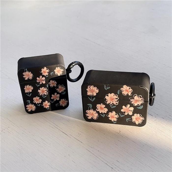 OEM - Airpods 3 Skal Daisy Pattern med Ringspänne - Svart/Rosa