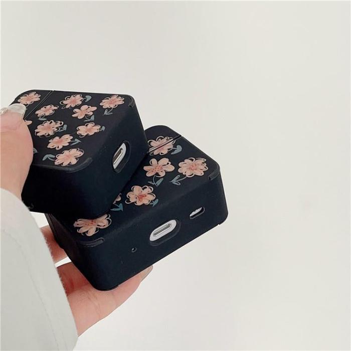 OEM - Airpods 3 Skal Daisy Pattern med Ringspänne - Svart/Rosa