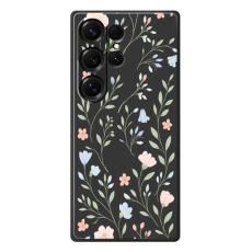 A-One Brand - Galaxy S25 Ultra Mobilskal Pink Blue Flowers Straight Edge - Svart