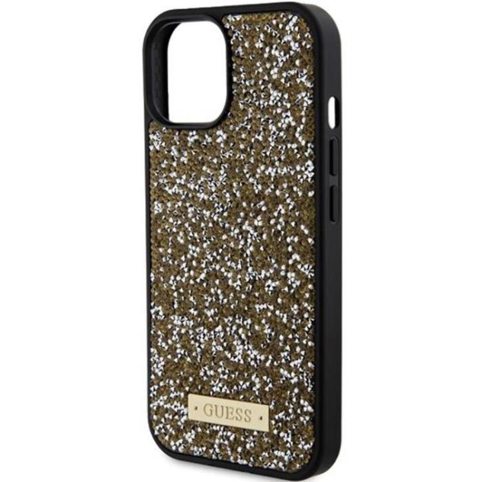 Guess - Guess iPhone 15 Mobilskal Rhinestone Metal Logo - Gul
