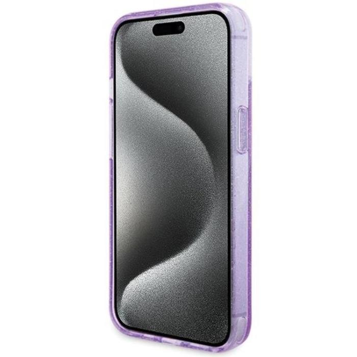 Guess - Guess iPhone 15/14 Plus Mobilskal Magsafe Ringställ Script Glitter - Lila