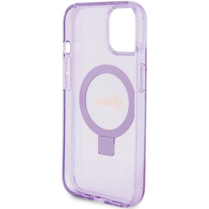 Guess - Guess iPhone 15/14 Plus Mobilskal Magsafe Ringställ Script Glitter - Lila
