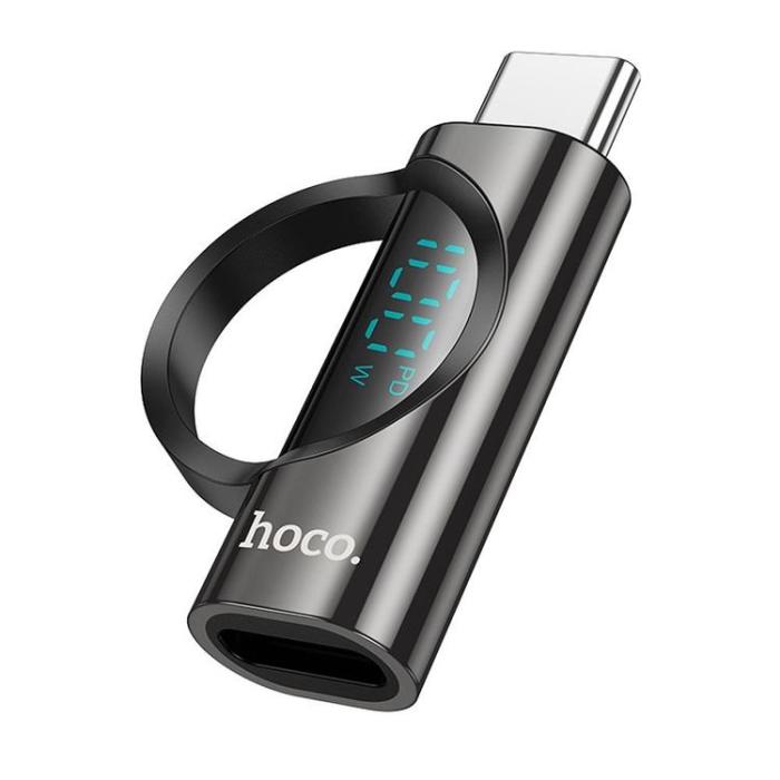 Hoco - Hoco Adapter USB-C Till USB-C Med Display 5A 100W - Svart