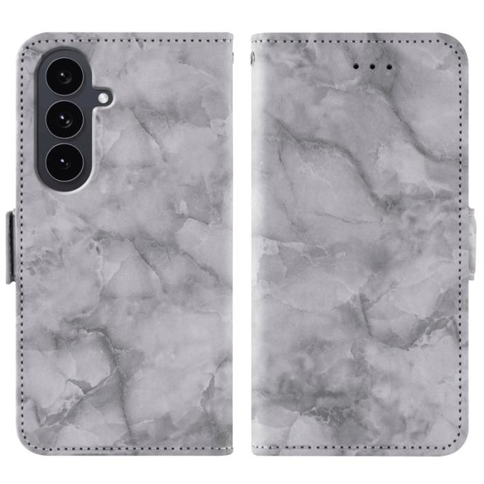 OEM - Samsung Galaxy S26 Plånboksfodral Marmor Mönster Dubbel Magnetisk Lås - Grå