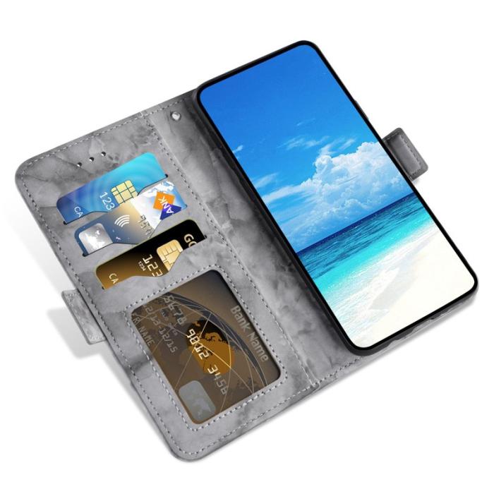 OEM - Samsung Galaxy S26 Plånboksfodral Marmor Mönster Dubbel Magnetisk Lås - Grå