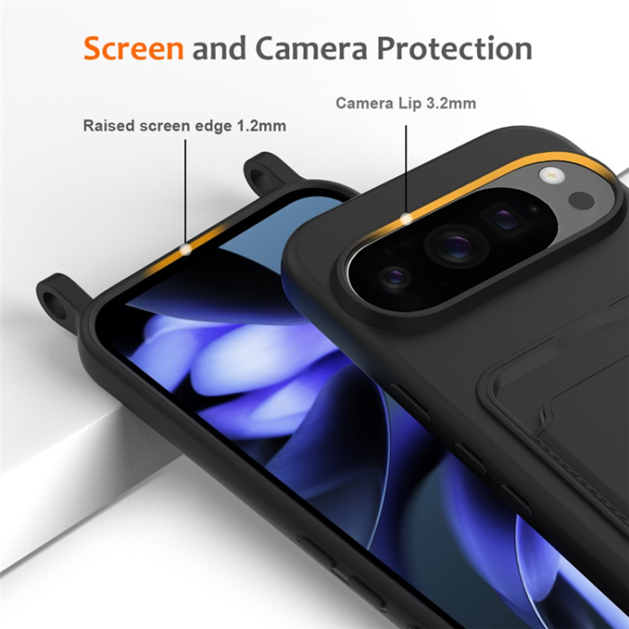 A-One Brand - Google Pixel 10 Pro XL Mobilskal korthållare med Rem - Svart