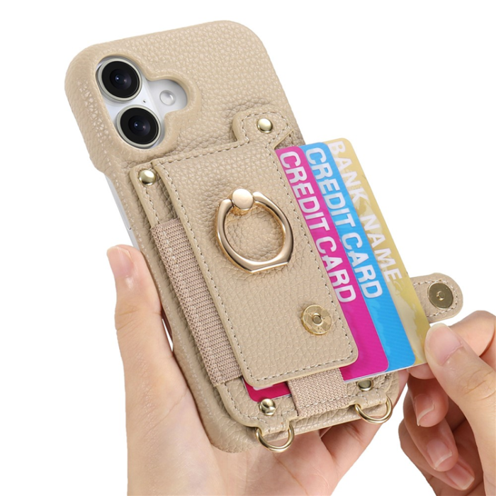 A-One Brand - iPhone 16 Mobilskal med Korthållare Ring Kickstand - Khaki