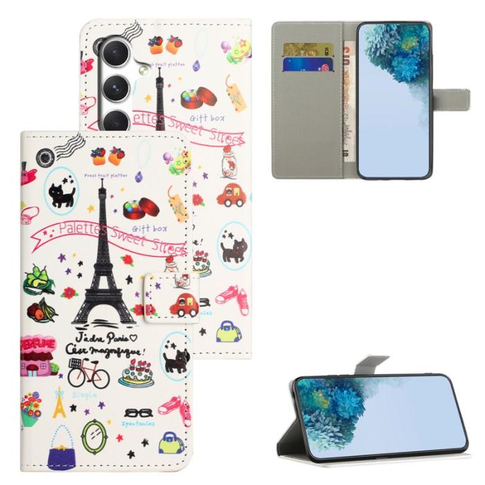 OEM - Plånboksfodral för Samsung Galaxy S26 Konstläder - Eiffel Tower - Grå