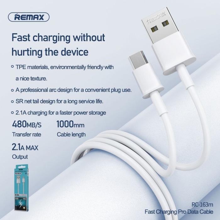 UTGATT1 - REMAX kabel USB Micro snabbladdare pro 2,1A Rc-163m vit