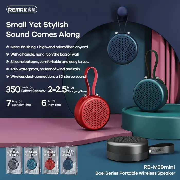 Remax - REMAX trådlös högtalare Boel Stereo RB-M39 mini röd