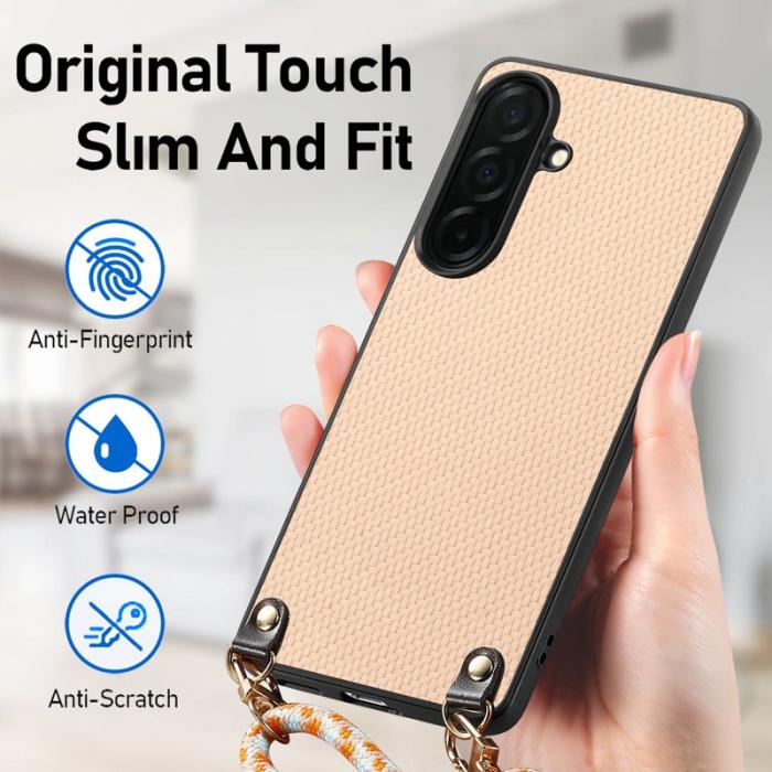 OEM - Mobilskal för Samsung Galaxy S26 Plus Kolfiber Hybrid med Rem - Aprikos