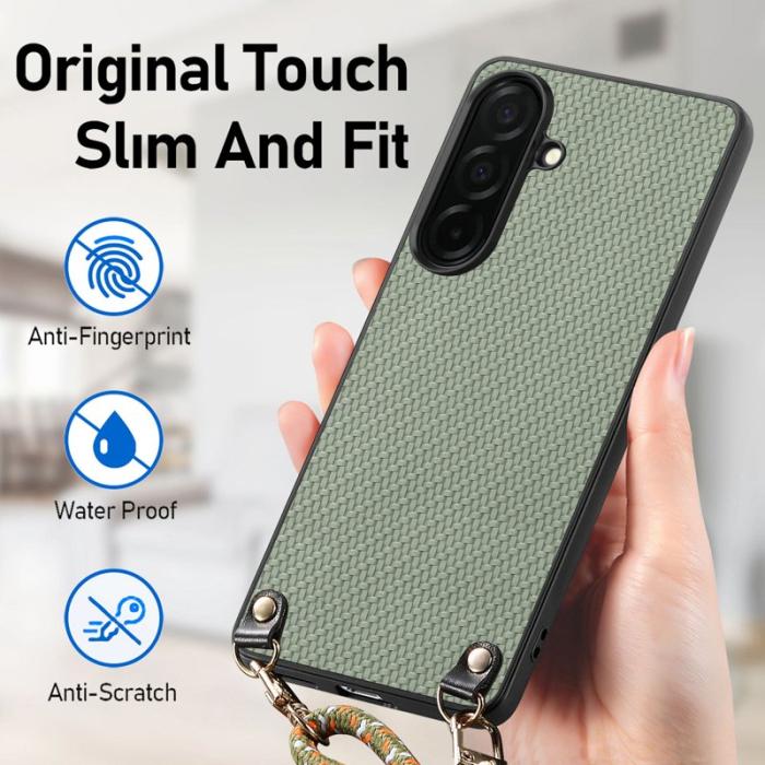 OEM - Mobilskal för Samsung Galaxy S26 Plus Kolfiber Hybrid med Rem - Grön