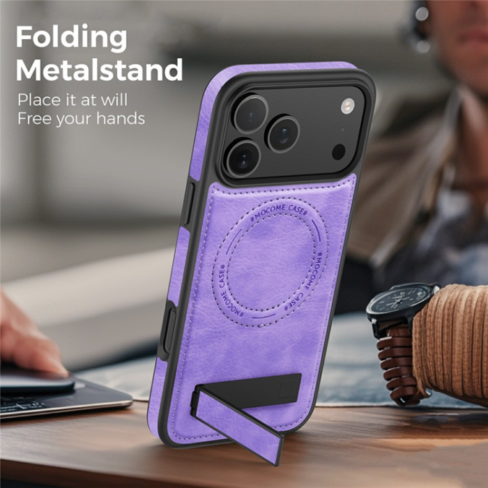 A-One Brand - iPhone 17 Pro Max Mobilskal MagSafe Kickstand Läder - Ljuslila