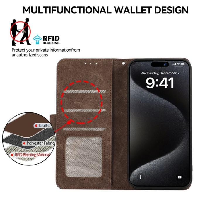 ABEEL - ABEEL iPhone 16 Plus Plånboksfodral RFID-Skydd Brun