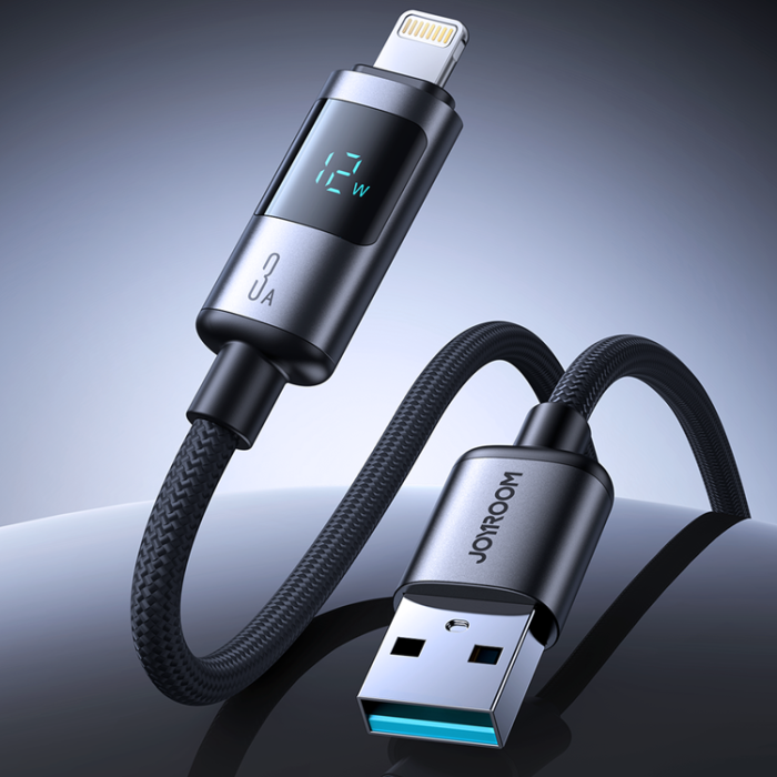 Joyroom - Joyroom USB-A - Lightning kabel 3A 1.2m med Display - Svart