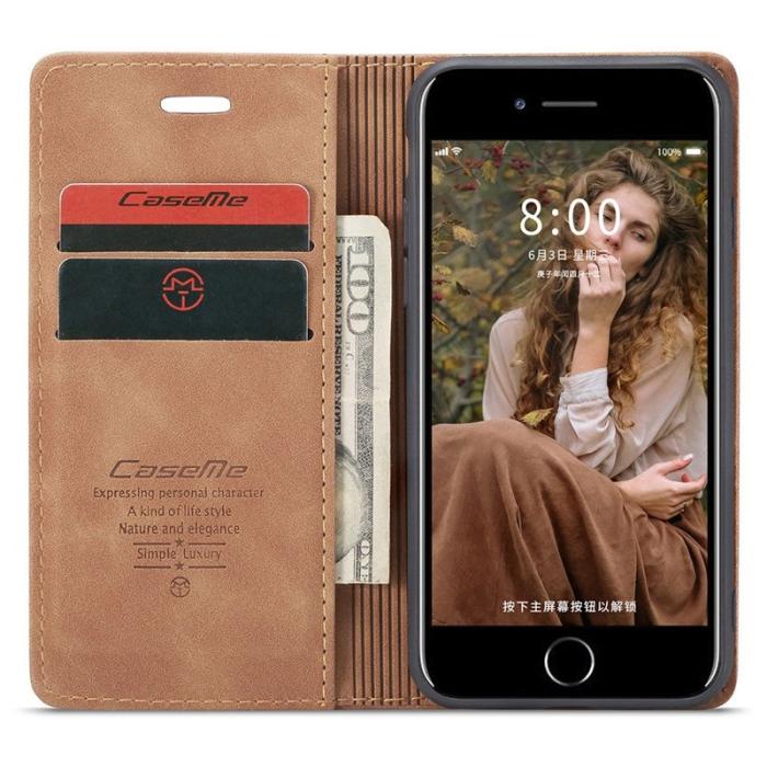 Caseme - CASEME 013 Series KonstLäder Mobilskal med Ställ för iPhone 8/7/SE Khaki