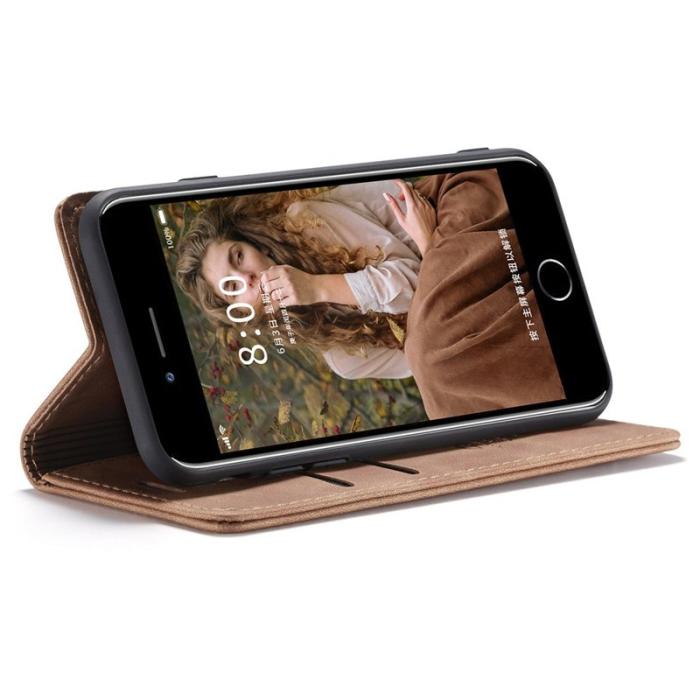 Caseme - CASEME 013 Series KonstLäder Mobilskal med Ställ för iPhone 8/7/SE Khaki