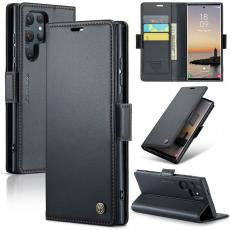 Caseme - CASEME Samsung Galaxy S25 Ultra Pl&aring;nboksfodral Konstl&auml;der RFID-Skydd Svart