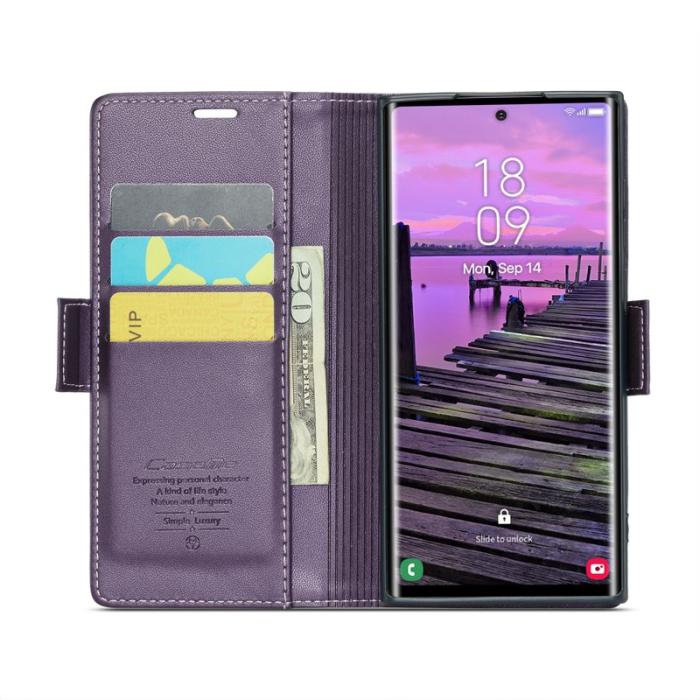 Caseme - CASEME Samsung Galaxy S25 Ultra Plånboksfodral Konstläder RFID-Skydd Lila