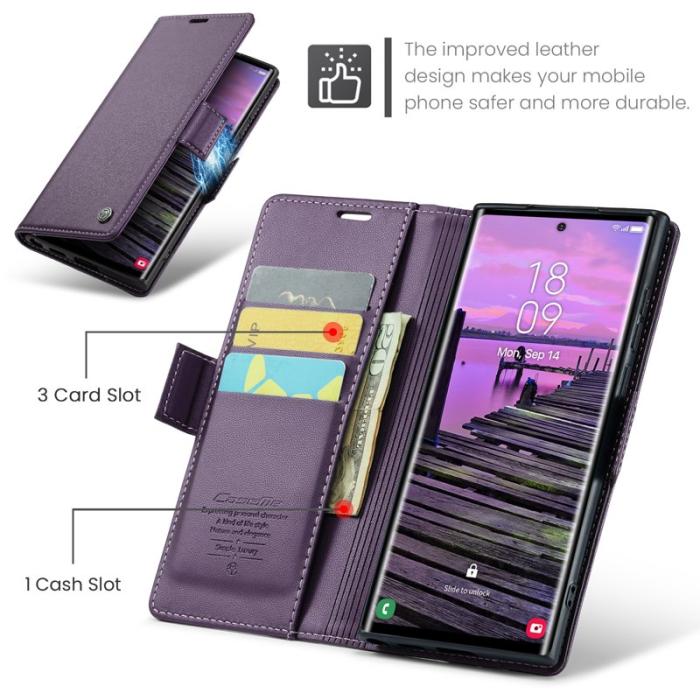 Caseme - CASEME Samsung Galaxy S25 Ultra Plånboksfodral Konstläder RFID-Skydd Lila