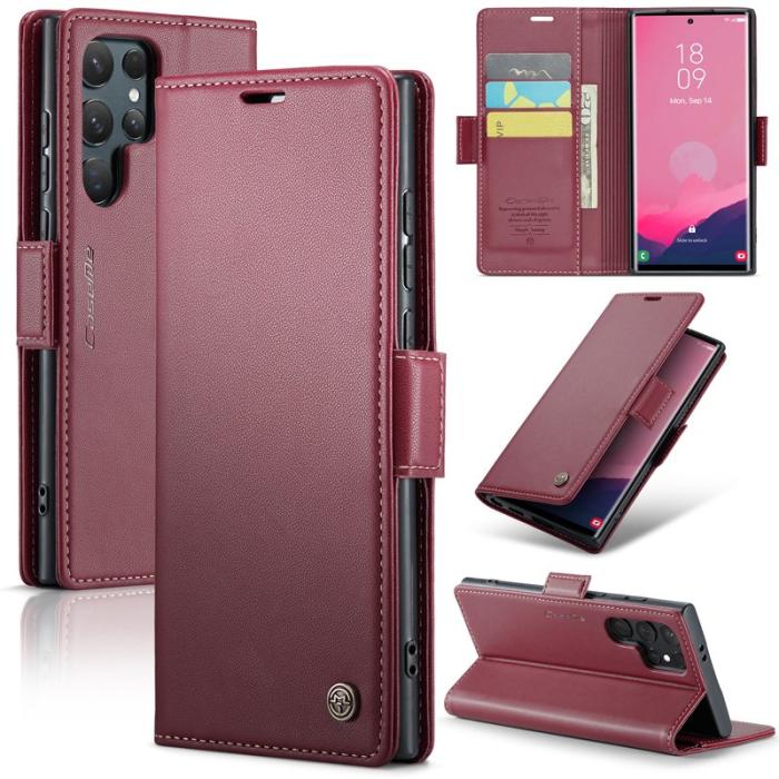 Caseme - CASEME Samsung Galaxy S25 Ultra Plånboksfodral Konstläder RFID-Skydd Röd