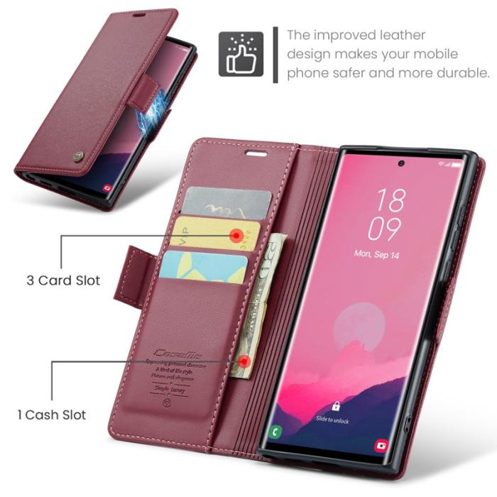 Caseme - CASEME Samsung Galaxy S25 Ultra Plånboksfodral Konstläder RFID-Skydd Röd