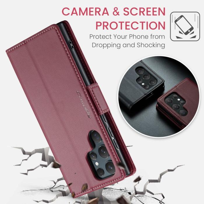 Caseme - CASEME Samsung Galaxy S25 Ultra Plånboksfodral Konstläder RFID-Skydd Röd