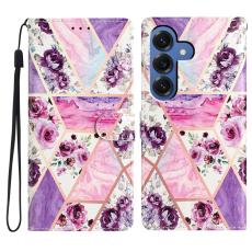OEM - Samsung Galaxy S26 Plus Pl&aring;nboksfodral Konstl&auml;der St&auml;ll Lila Blommor
