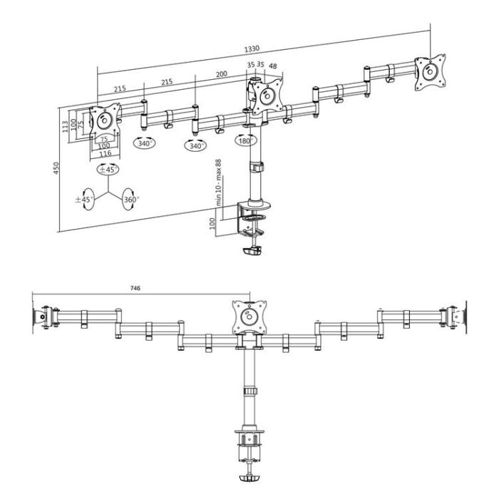 LogiLink - LOGILINK Monitorarm trippel 13-27