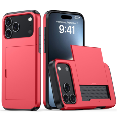 Amorus - AMORUS iPhone 17 Pro Mobilskal Med Glidande Korthållare - Röd