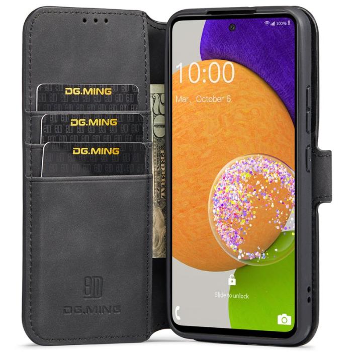 DG.MING - DG.MING Stand Wallet Mobilskal Retro KonstLäder för Samsung A53 5G - Svart