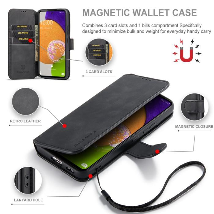 DG.MING - DG.MING Stand Wallet Mobilskal Retro KonstLäder för Samsung A53 5G - Svart