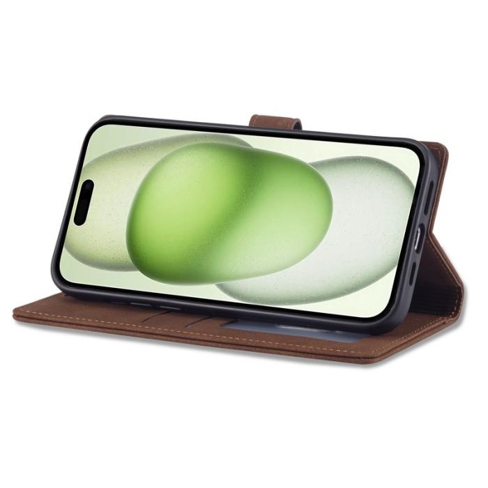 FORWENW - FORWENW F1 Series iPhone 15 Plånboksfodral Konstläder - Brun