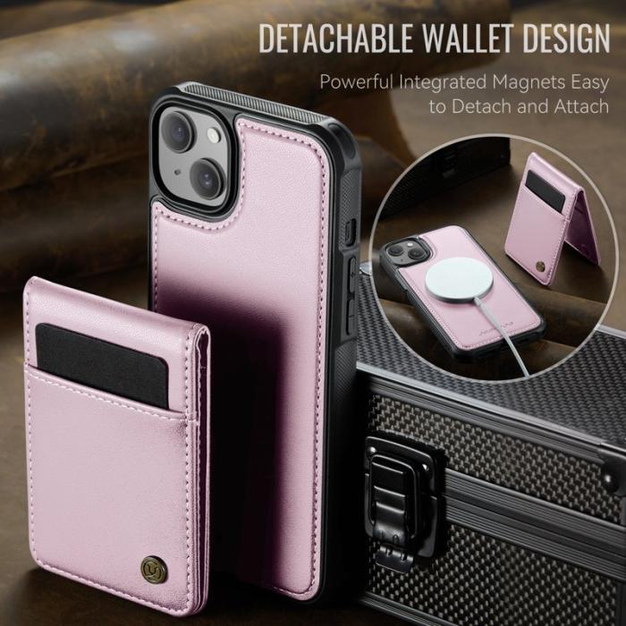 JEEHOOD - JEEHOOD J06 iPhone 14 Konstläder fodral MagSafe med kortfack - Rosa