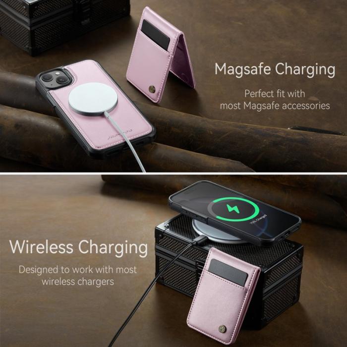 JEEHOOD - JEEHOOD J06 iPhone 14 Konstläder fodral MagSafe med kortfack - Rosa