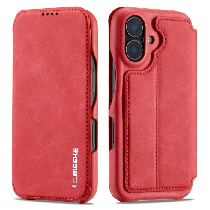 LC.imeeke - LC.IMEEKE iPhone 16 Plus Fodral Card Holder KonstLäder - Röd
