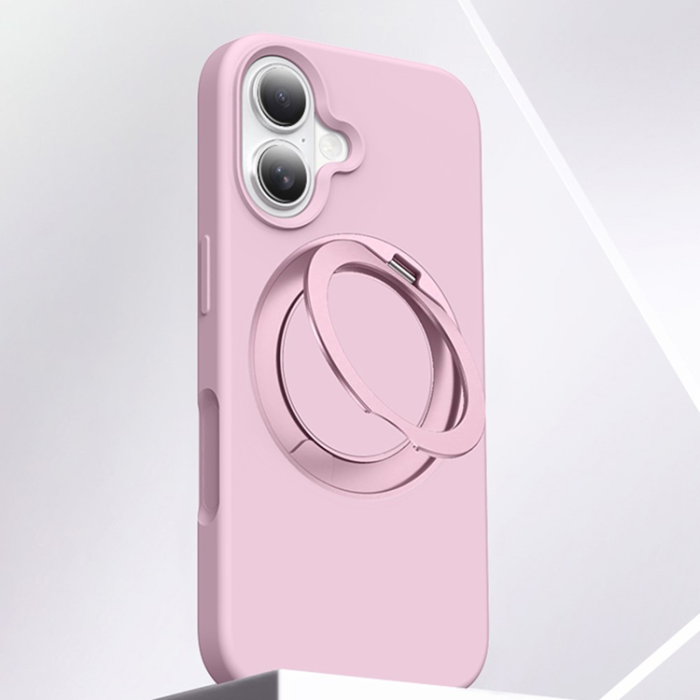 A-One Brand - iPhone 16 Mobilskal MagSafe Silikon Roterande Kickstand - Rosa