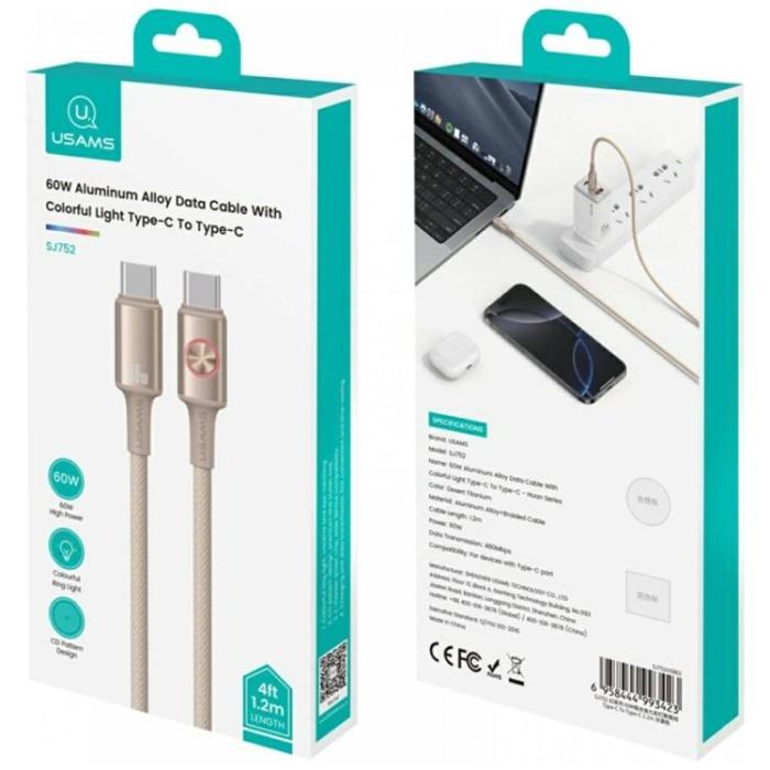 USAMS - USAMS USB-C Till USB-C Kabel 60W 1.2m Huan - Titan